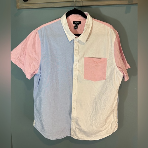 Forever 21 Other - Forever 21 Men Pastel/Blue/White Button Down Linen Short Sleeve Shirt